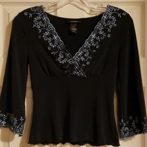 Dark Navy Blue embroidered top with lighter blue